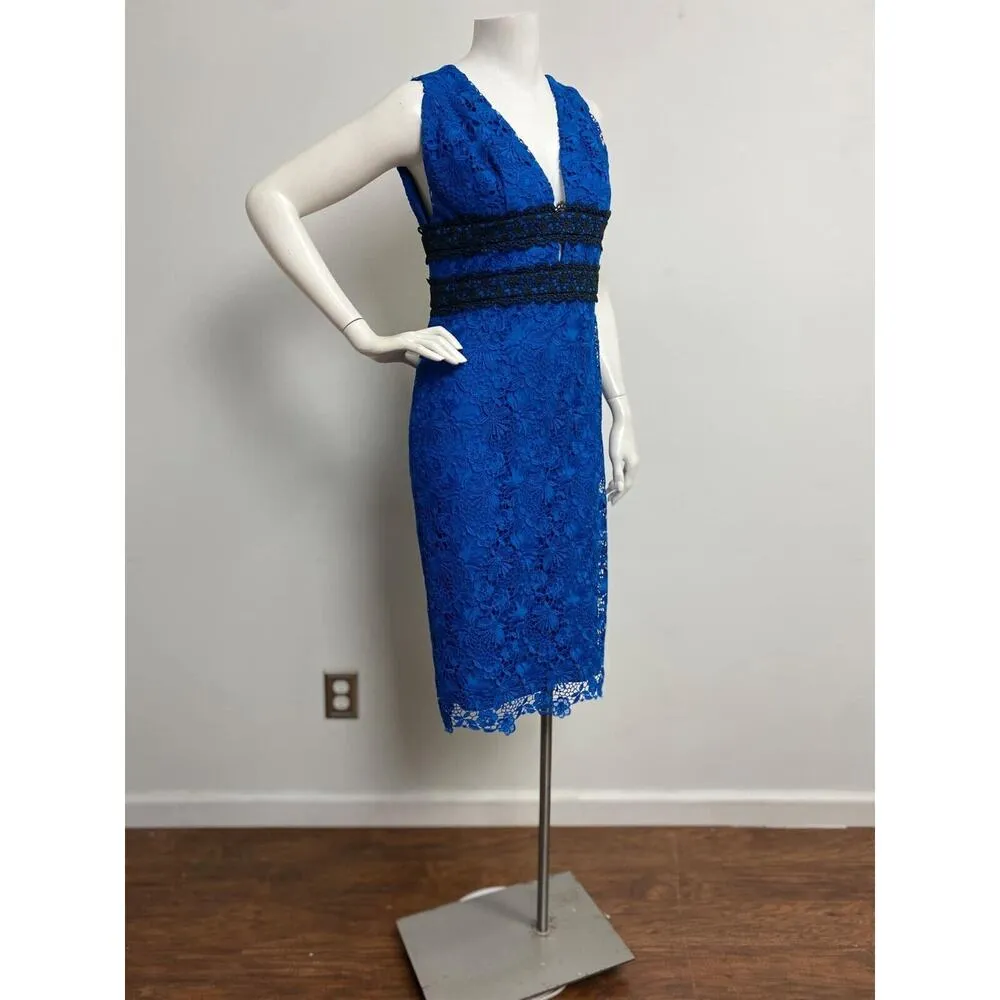 Diane von Furstenberg Plunge V Neck Lace Dress Size 10 Blue & Black Casual - Image 2