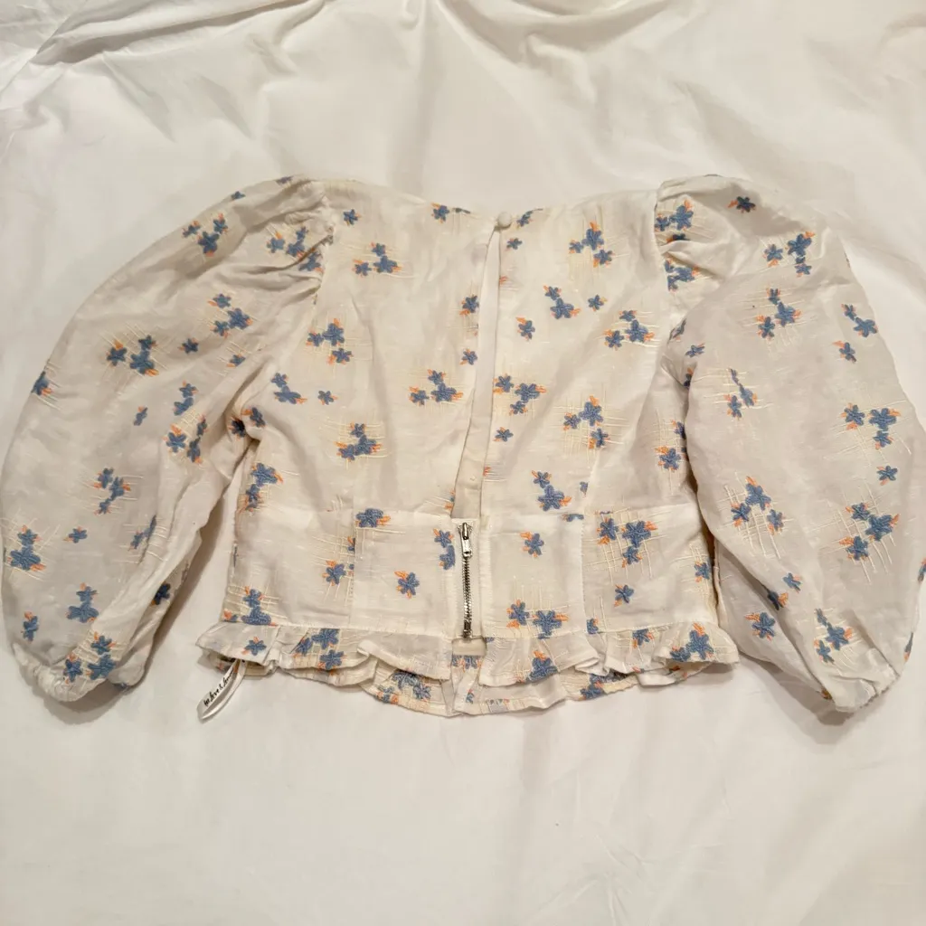 For Love And Lemons White and Blue Floral Blouse, Size XS - Image 4