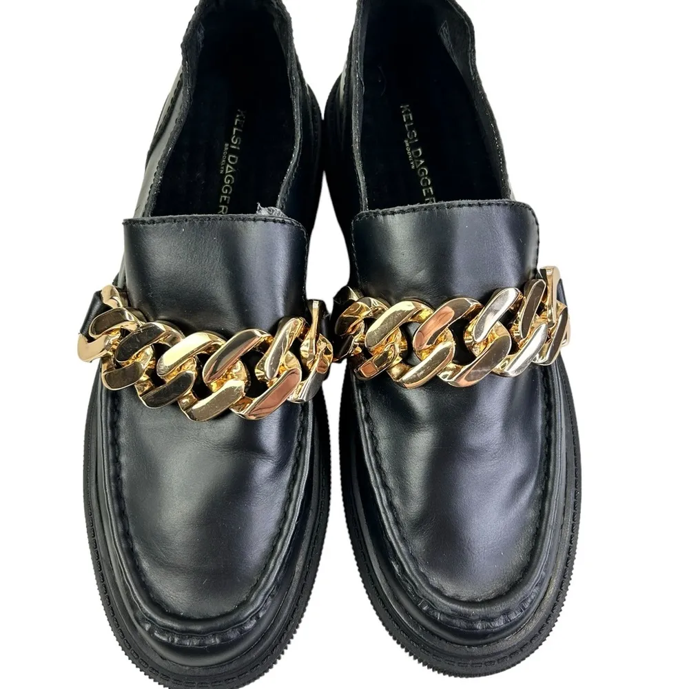 NEW Kelsi Dagger Brooklyn Pulse Gold Chain Platform Loafer 9.5 Black leather - Image 3