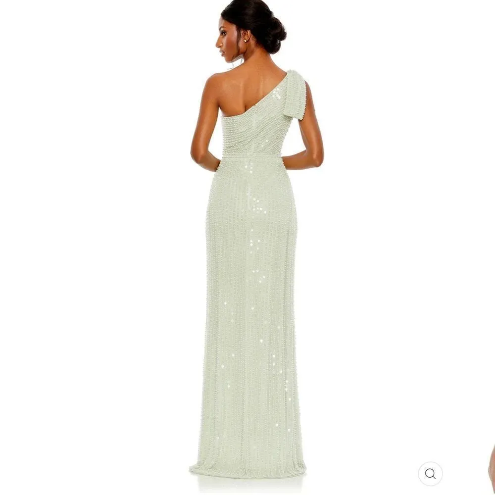 Mac Duggal 93735 Womens Green PEARL EMBELLISHED SOFT TIE ONE SHOULDER GOWN - Image 5