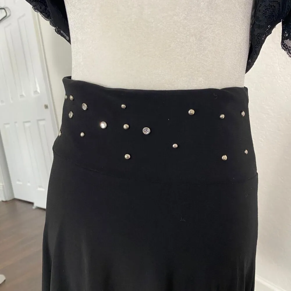 Vintage Lipstick Early 2000's Whimsygoth Grunge Silver Studded Midi Skirt S Black - Image 3