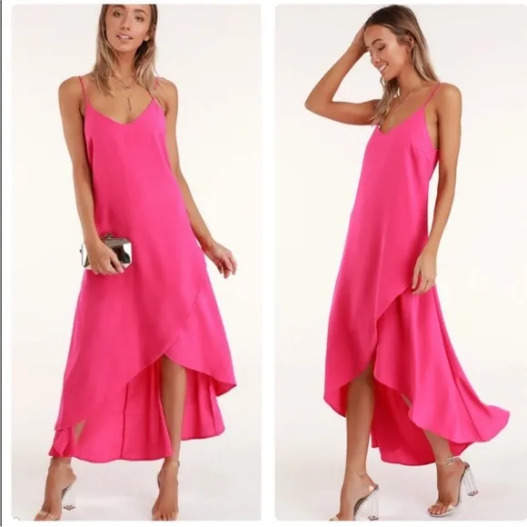 Lulu’s Sweet Surprise Maxi Dress Sz Small Bright Pink Tiered Drapey Flowy - Image 2