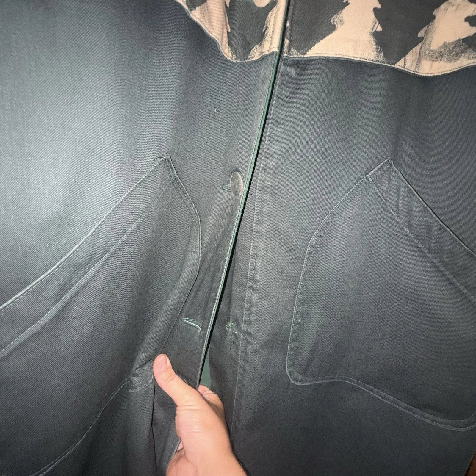 Babes In the Woods Trench Coat Jacket Small Trench Coat Vintage Art Lined 90s Green - Image 4