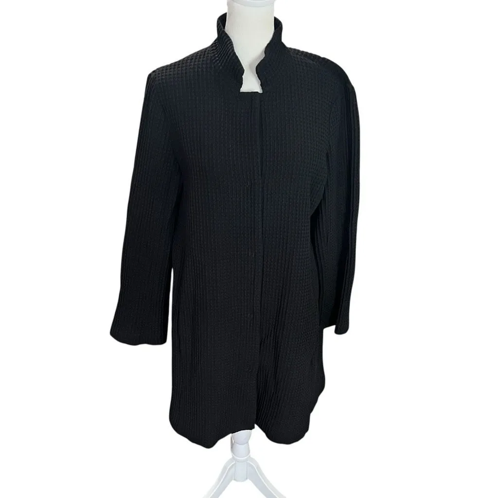 Eileen Fisher Black Textured Long Cardigan Button Front M - Image 4