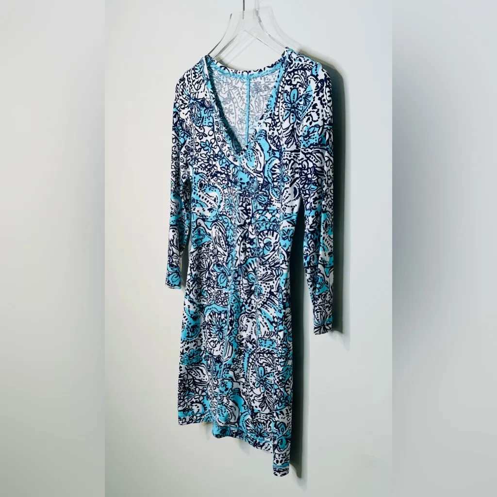 Lilly Pulitzer Hippy Hippy Shake Shorely Blue White Print Cotton Dress Size XS - Image 5