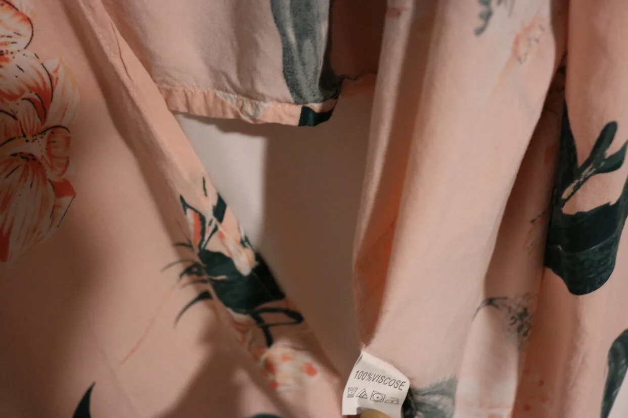 x small Kimono Style Pajama Set Modest Pink and Green Floral 2 PC Size XS - Image 3