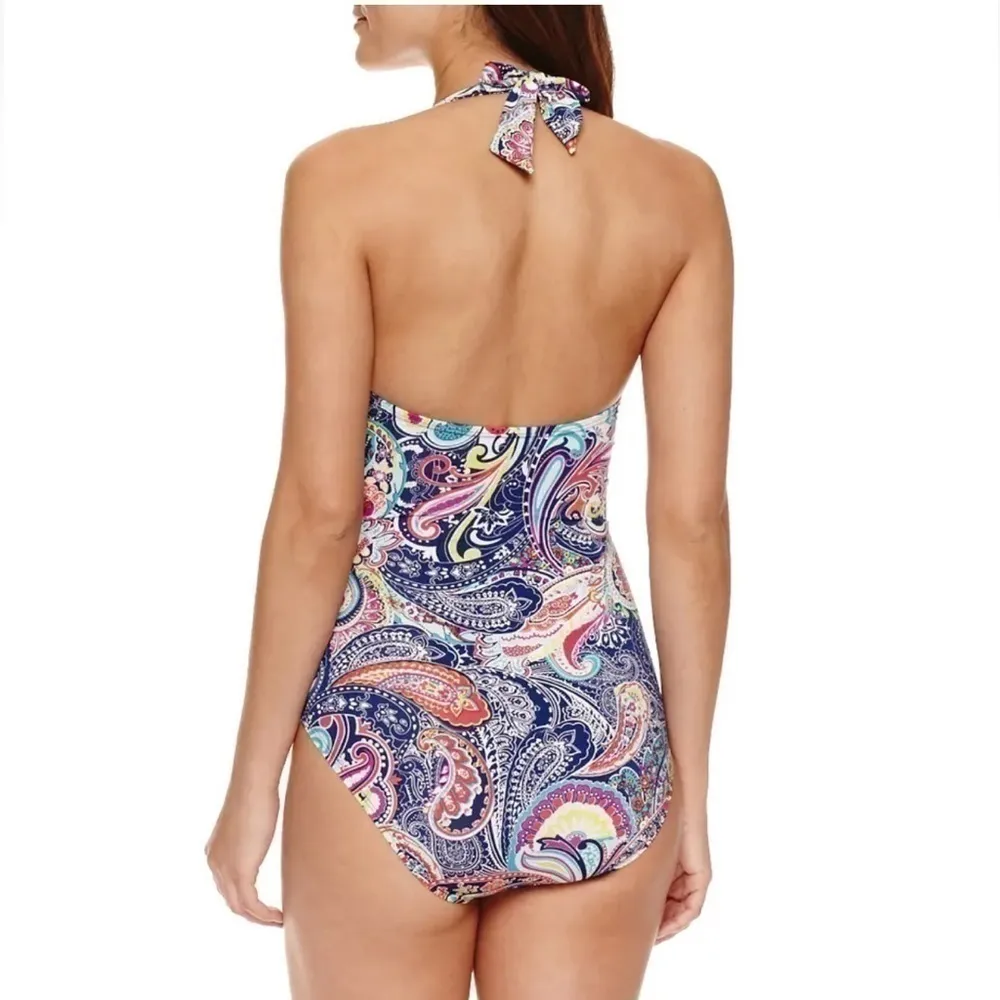 Liz Claiborne Paisley One Piece Swimsuit Women’s Size 6 Gold Embellishments - Image 5