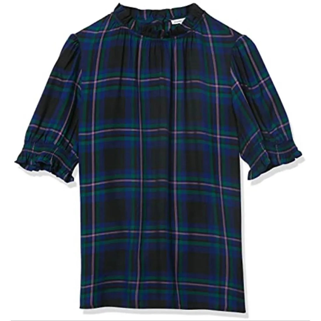 Amazon Essentials plaid ruffle neck flannel top size large Blue - Image 11