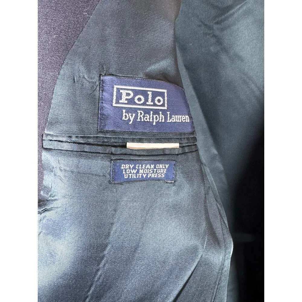 Polo Ralph Lauren Made in USA 100% Worsted Wool Navy Blazer Gold Buttons VTG 20 - Image 11