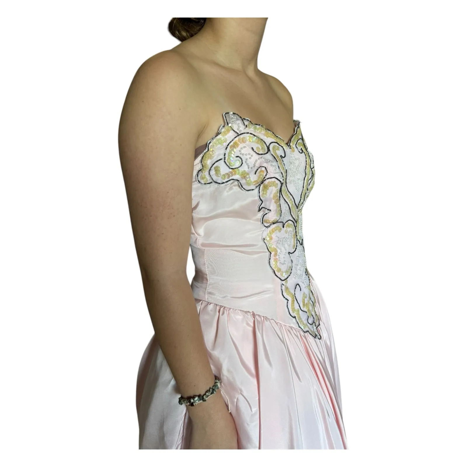 1980s ZUM ZUM Pink Strapless Beaded Sweetheart Prom Dress – ILGWU USA small - Image 7