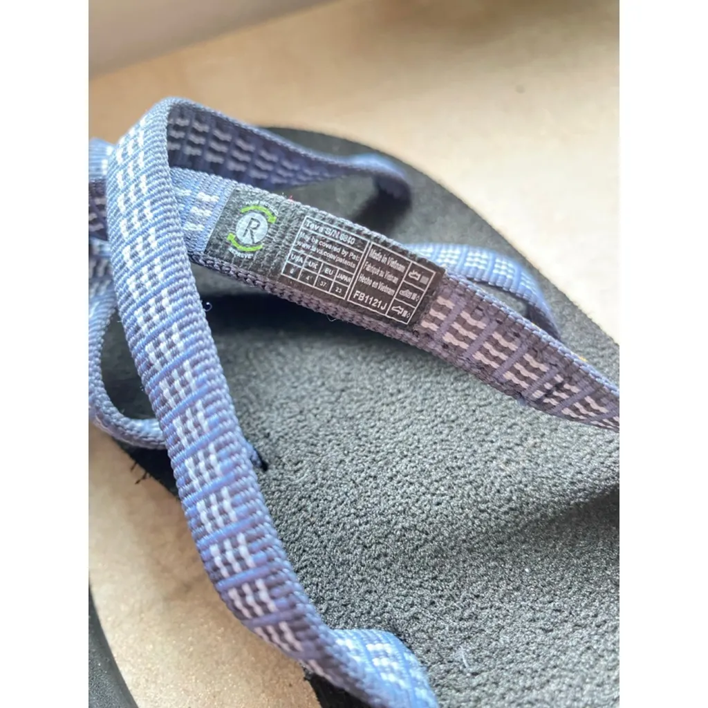 Teva Blue Strappy Sandals 6 Hiking Travel Comfy Outdoors Granola Trail Repreve - Image 4