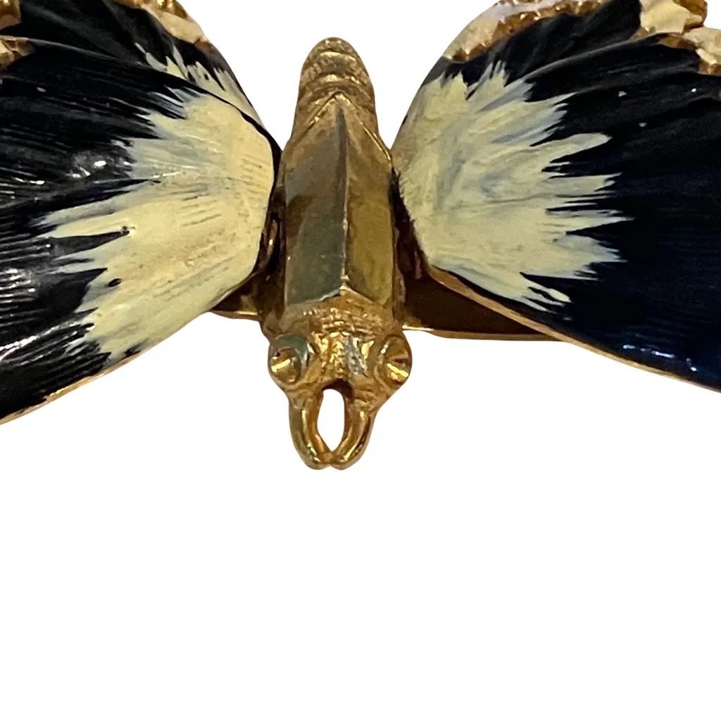 Vintage Signed Carlyle 3D Butterfly Wiggle Trembler Spring Brooch Enamel Brass Gold - Image 4