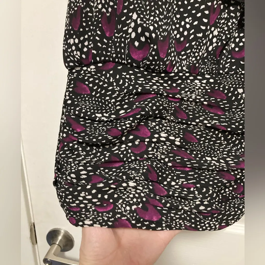 White House Black Market Black Purple Polka Dot Ruffle Sleeveless Blouse - Image 6