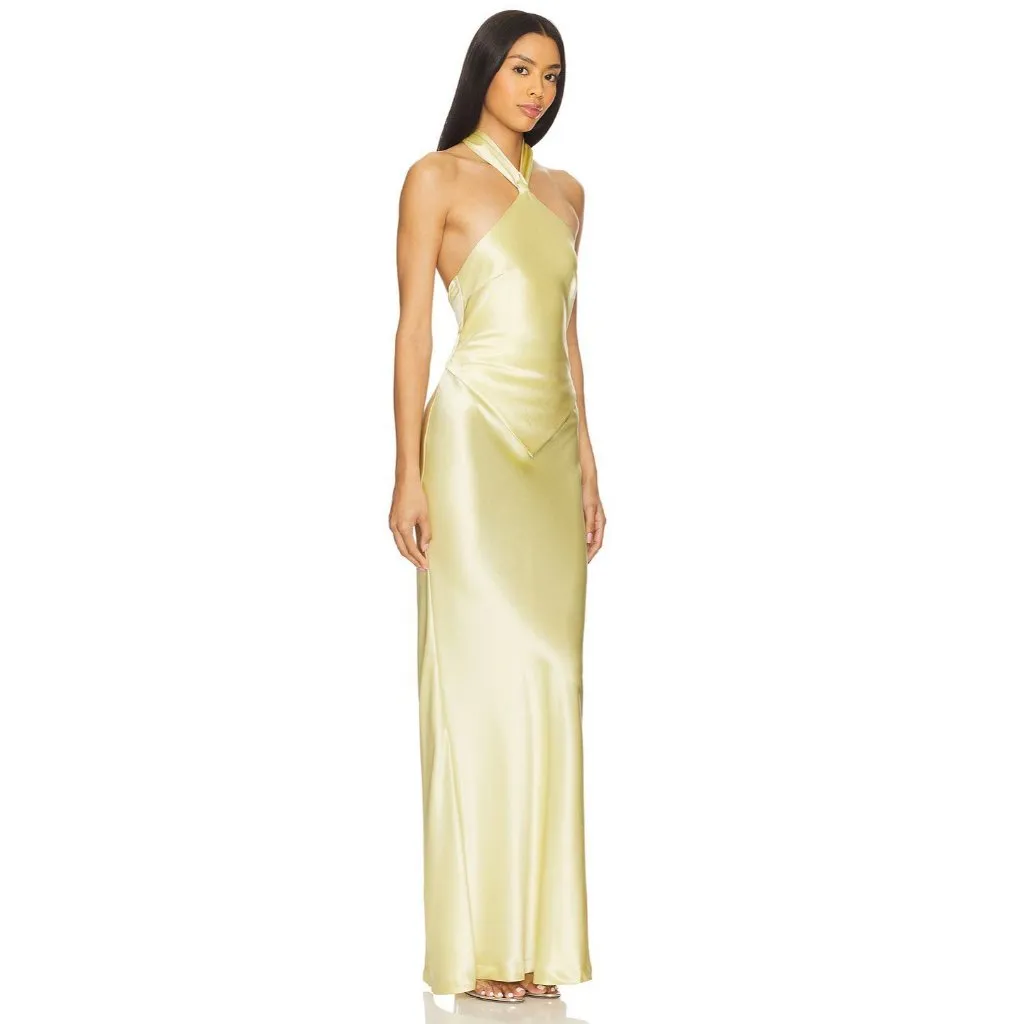 retrofete Ester Satin Maxi Dress Yuzu Womens Size Large Yellow - Image 13