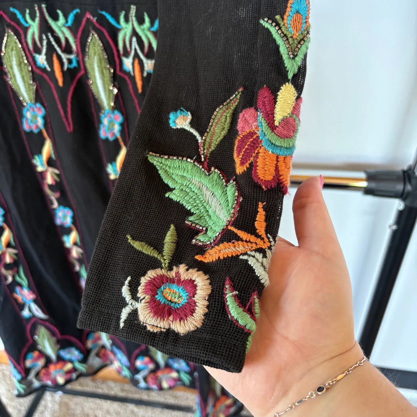 Zara Knit Beaded Embroidered Dress Boho Floral Wedding Guest Whimsygoth Small - Image 7