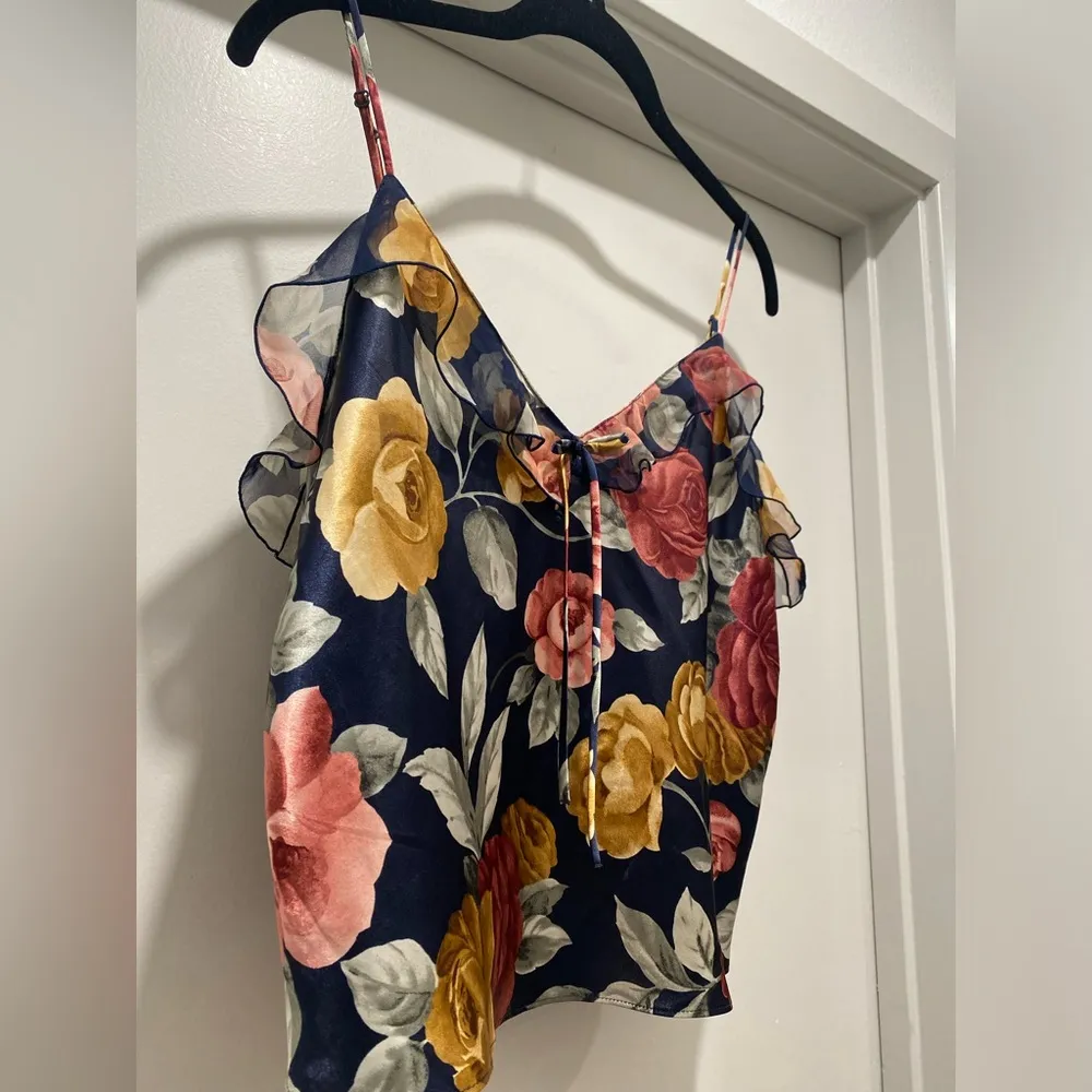 VTG 90s Y2K 2000s  Navy Blue Floral Printed Cami Tank Top - M - Image 5
