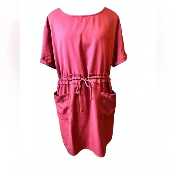 VICI CASUAL CINCH WAIST FRONT POCKETS MAROON WEEKEND SHIRT DRESS - SIZE L - Image 2