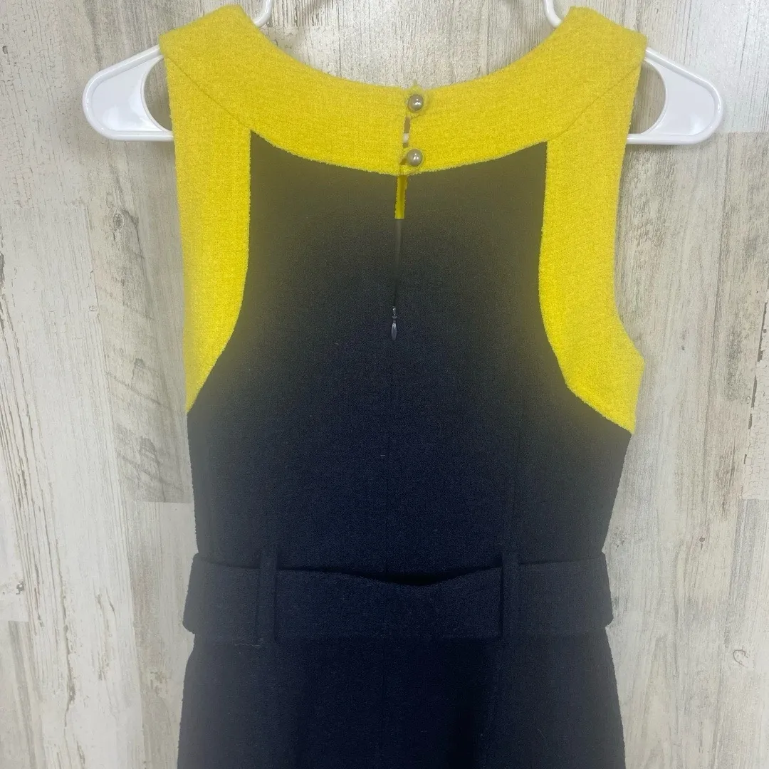 Milly New York Wool Sleeveless Dress size 4 Navy Yellow Belted Preppy Retro USA Black - Image 10