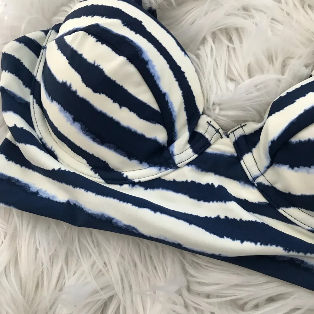 Tori Praver Seafoam Navy Blue White Tie Dye Longline Bikini Swim Suit Top M new - Image 66