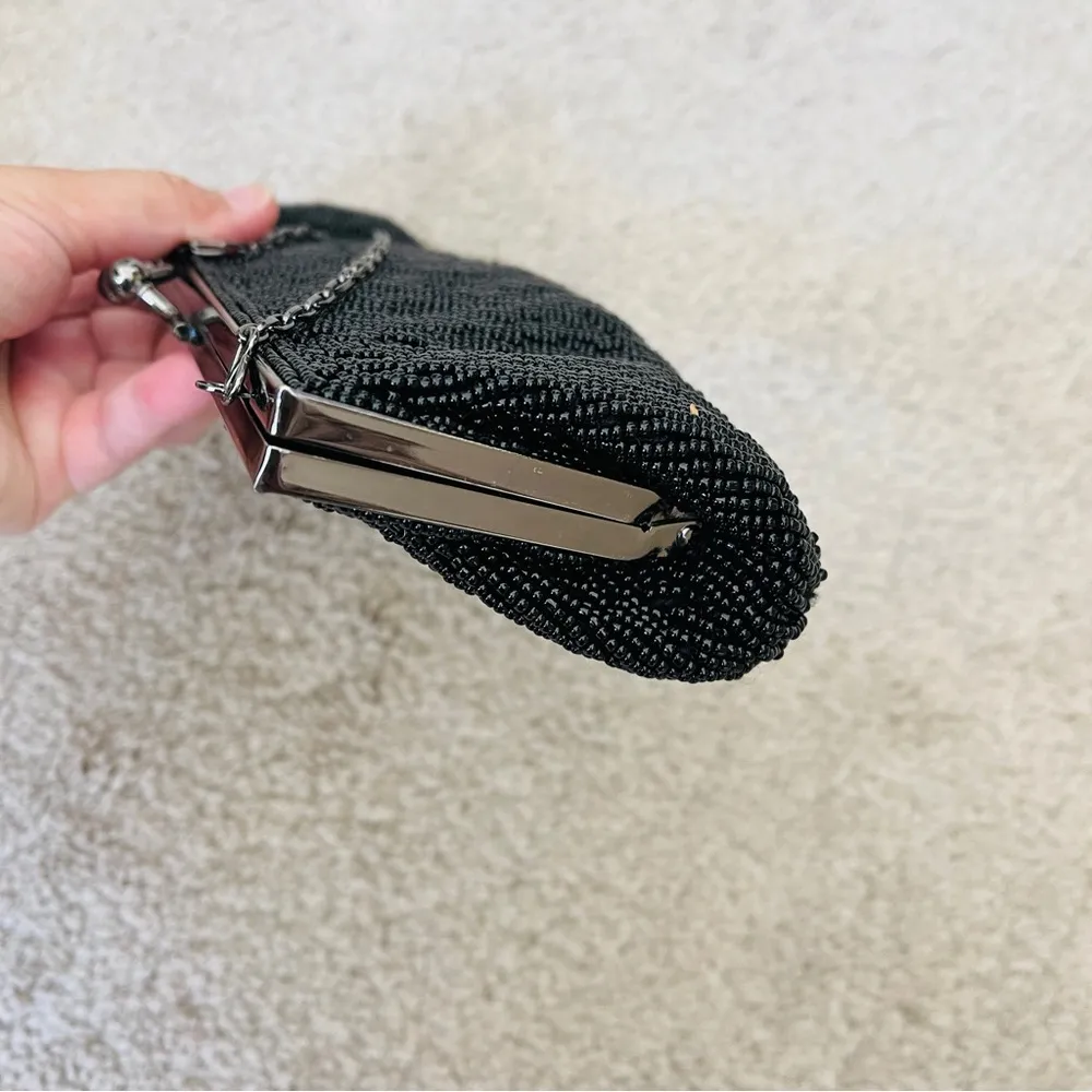 Vintage  black beads handbag purse clutch party - Image 6