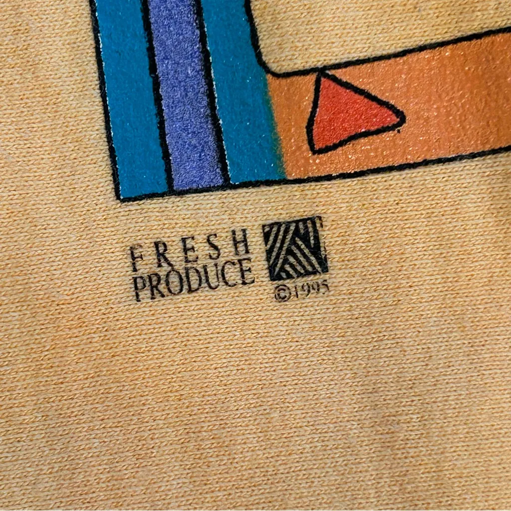 1995 Colorblock Fish Sweatshirt V Neck Nautical Graphic Yellow 90s Vintage XL Gold - Image 6