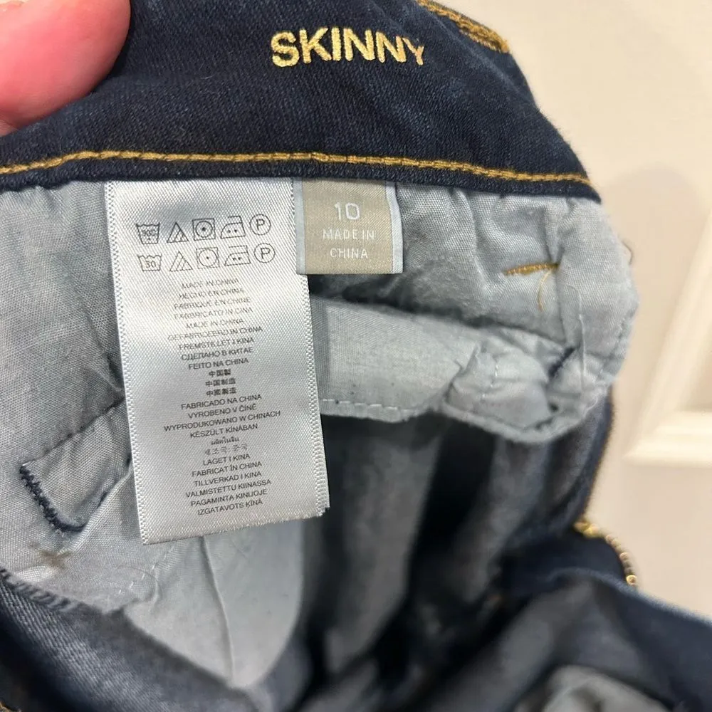 Michael Kors Dark Wash Mid‎ Rise Skinny Jeans Gold Accents women’s size 10 - Image 7