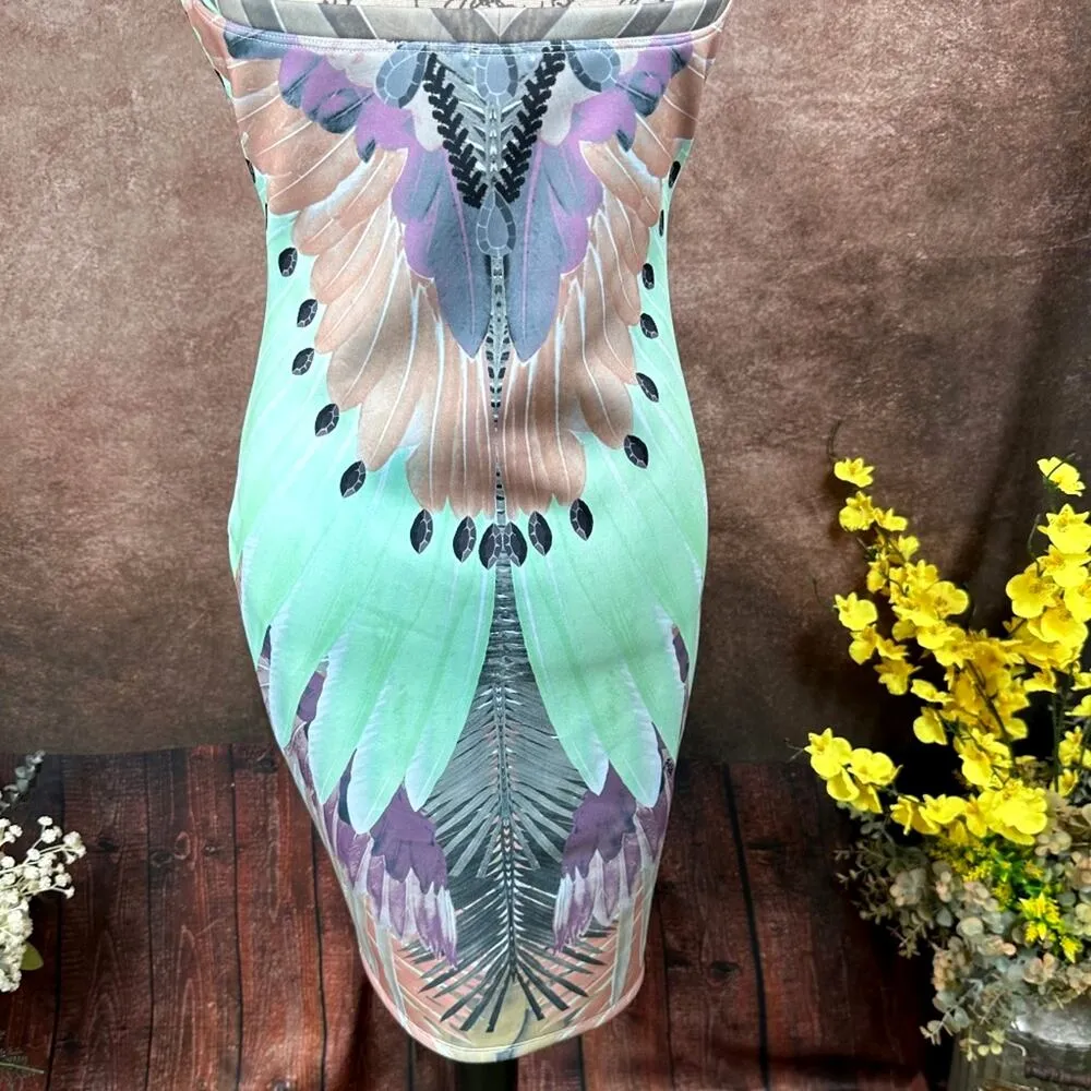 Peacock Inspired Multi Color Hale Bob Strapless Dress Green/Multi L - Image 9