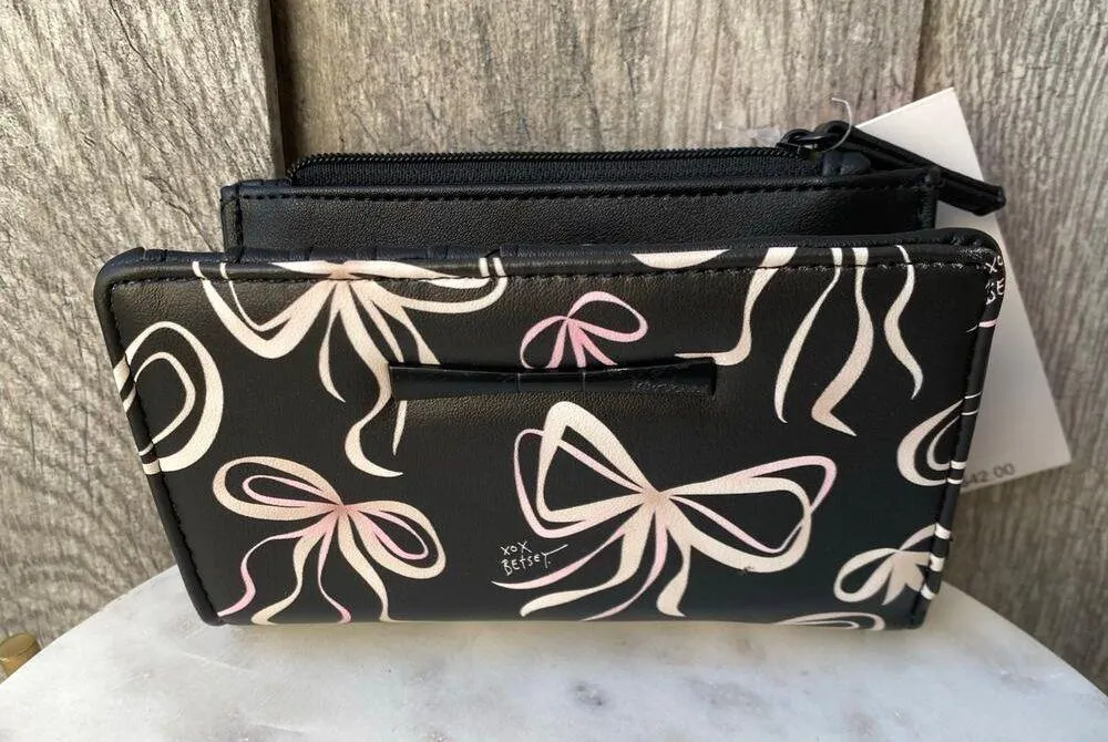 Betsey Johnson Black Bow Print Wallet–Stylish Bifold with Card Slots &Zip Pocket - Image 3
