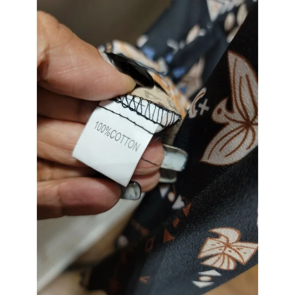 Zaful Women's Black 100% Cotton V-Neck long Sleeve Knee Length Dress Size Medium - Image 11