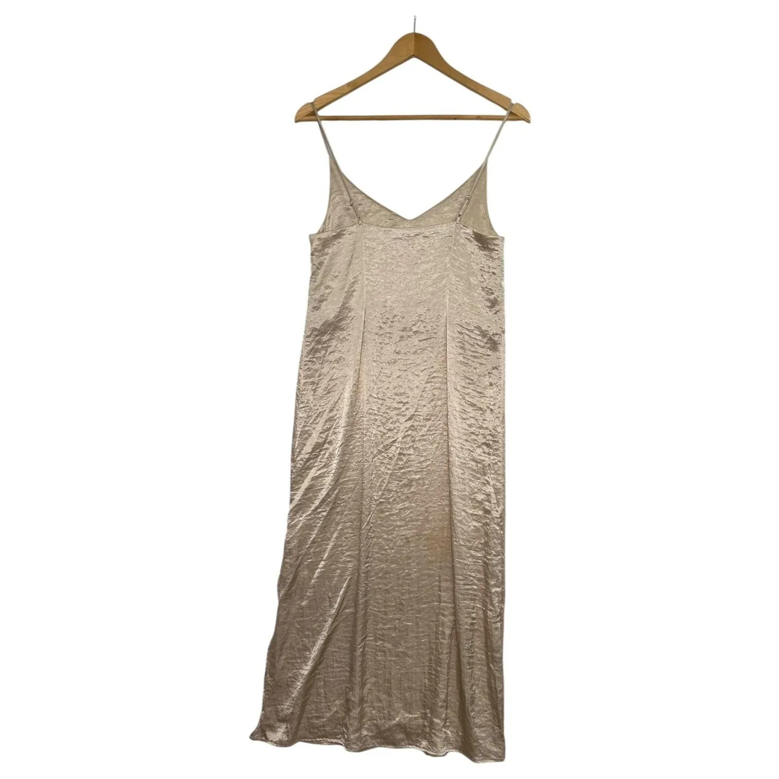 H And M Slip Dress Womens 0 Tan Champagne Satin Spaghetti Strap V Neck Party - Image 7
