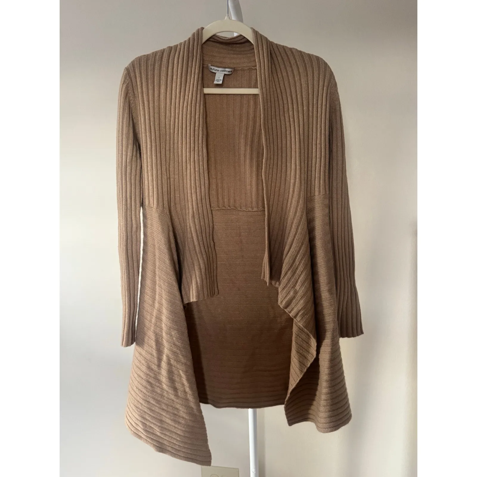 Autumn Cashmere Rib Drape Cardigan Taupe Asymmetrical Lagenlook Elevated - S - Image 4