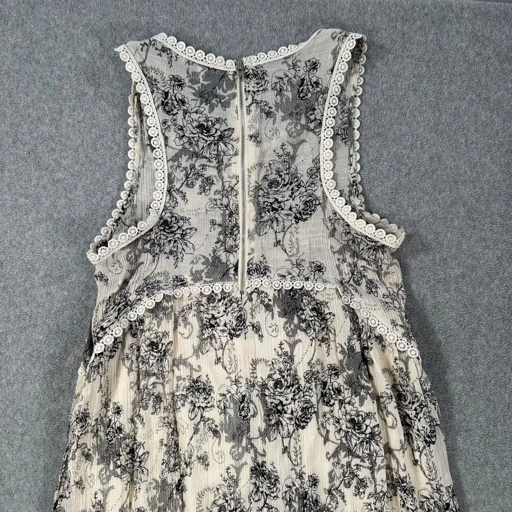 Jodifl Floral Tank Dress Size Small Lace Trim Black/Ivory Sleeveless Gauzy Boho - Image 10