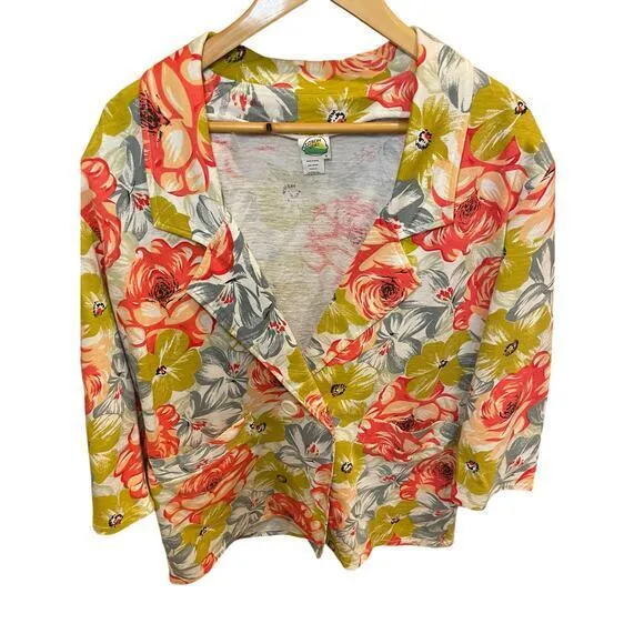 Vintage 90s Floral Blazer Jacket 100% Cotton Shoulder Pads Women‎ Small Medium Red Size undefined - Image 4