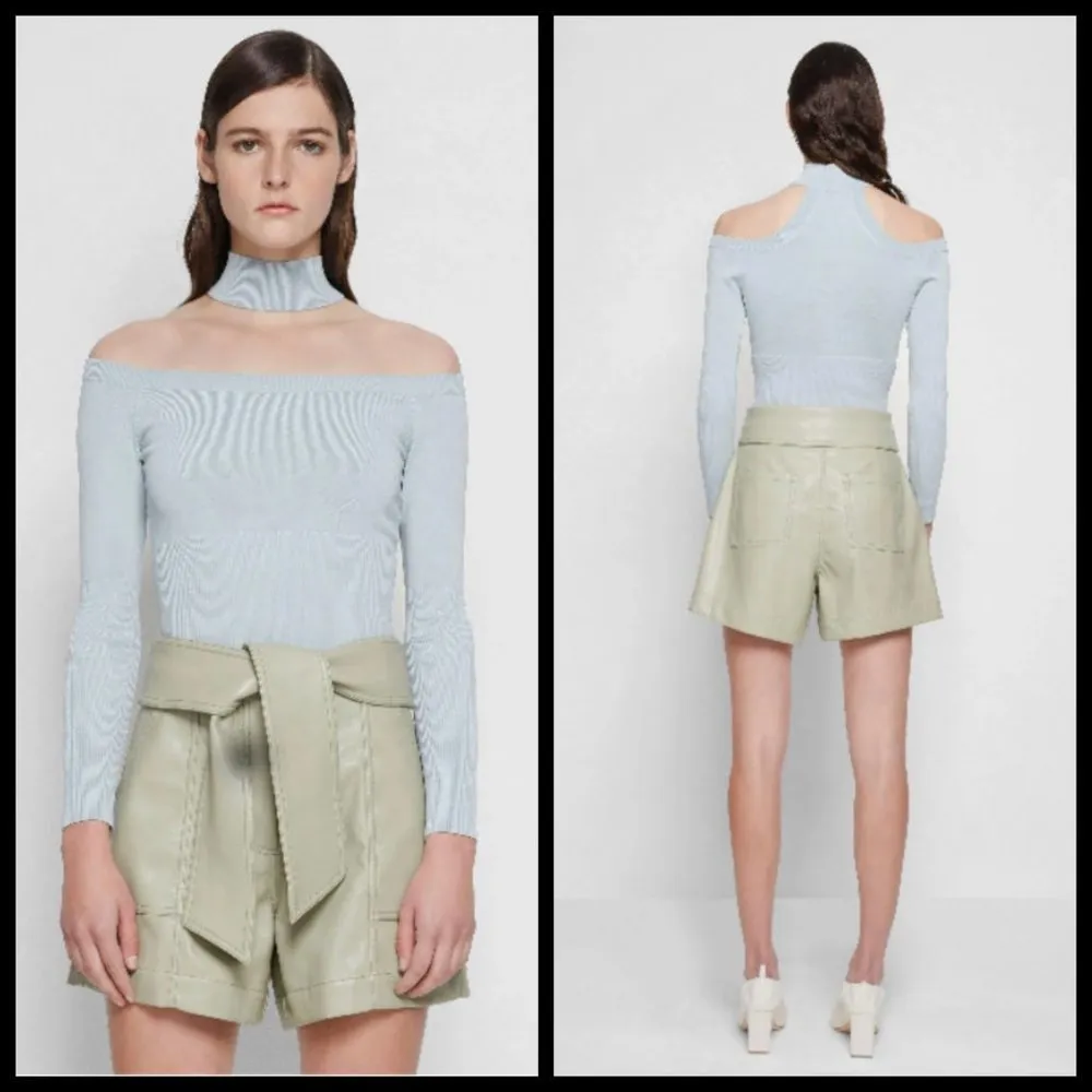 💕JONATHAN SIMKHAI💕 Mari Vegan Leather Tie Shorts Eucalyptus Sage Green 10 NWT - Image 5