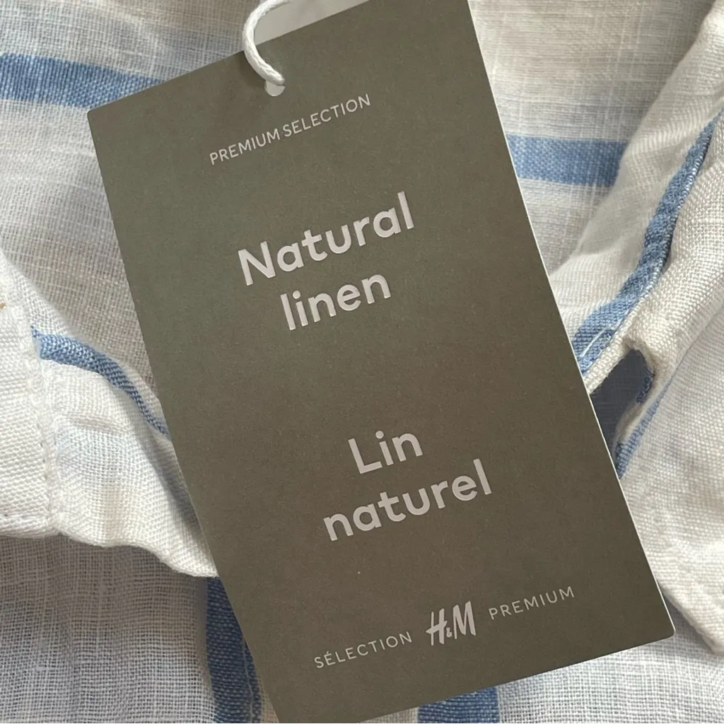 H&M LONG LINEN STRIPED SHIRT DRESS BUTTON DOWN BLUE WHITE LONG SLEEVES SZ LARGE - Image 14