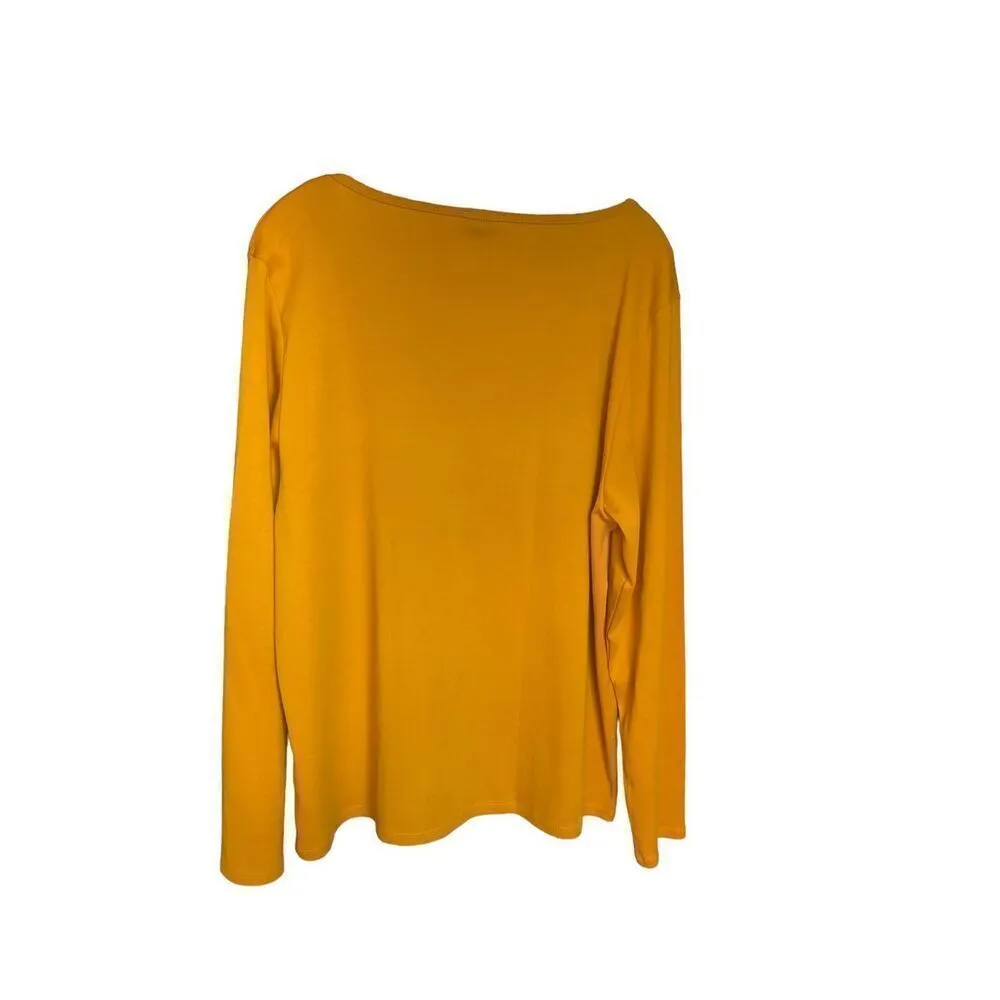 JCrew Scoop Neck Long Sleeve Blouse Cotton Mustard Yellow 2X - Image 2