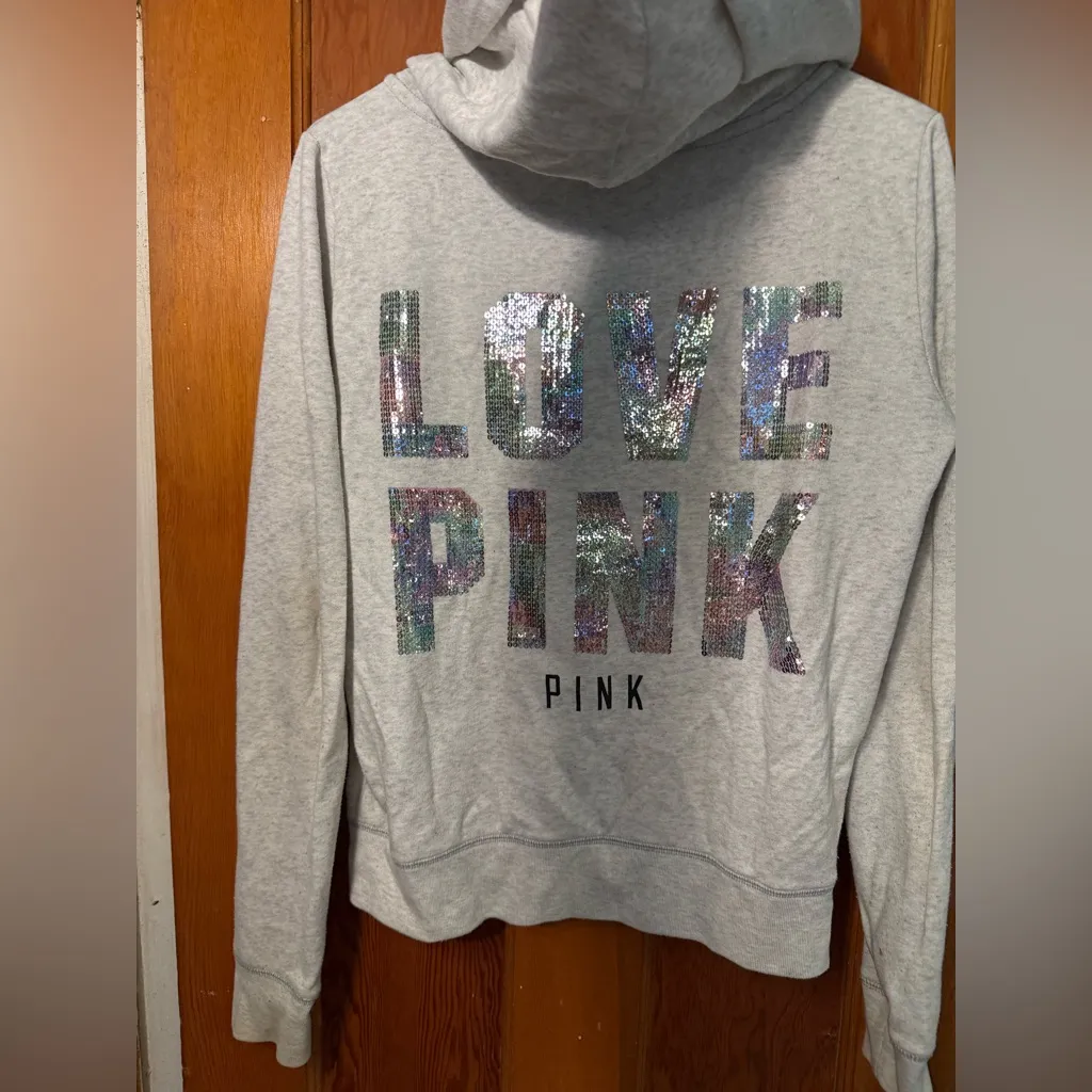 PINK Victoria's Secret Light Gray Hoodie - Image 3
