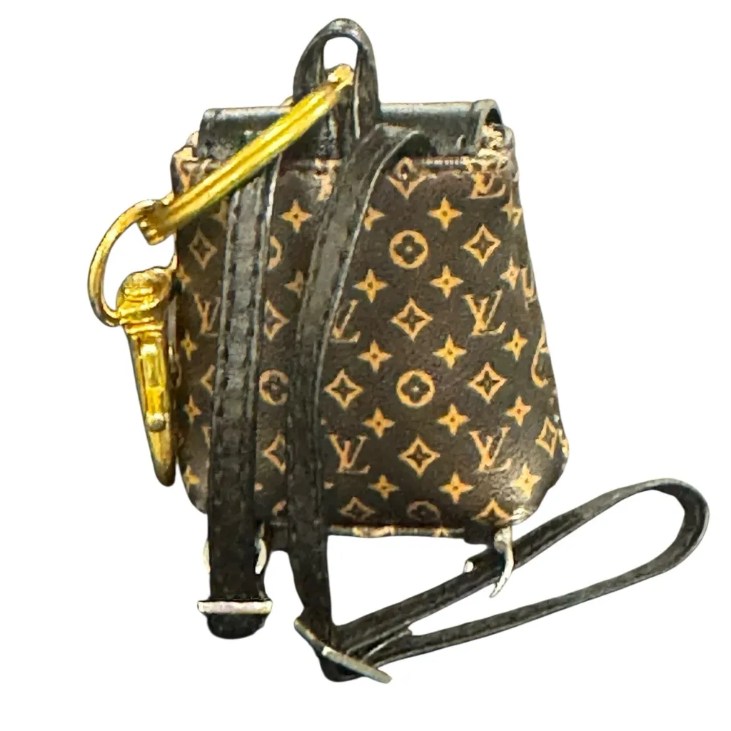 Miniature Monogram Backpack Keychain Bag Charm Labubu Accessory Black - Image 3