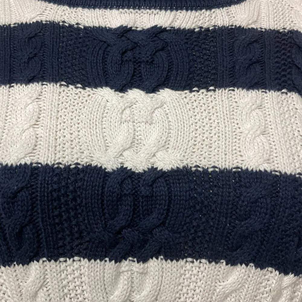 Essentials Cable Knit Turtleneck Sweater Navy Blue White Striped‎ Size XL Cozy - Image 13