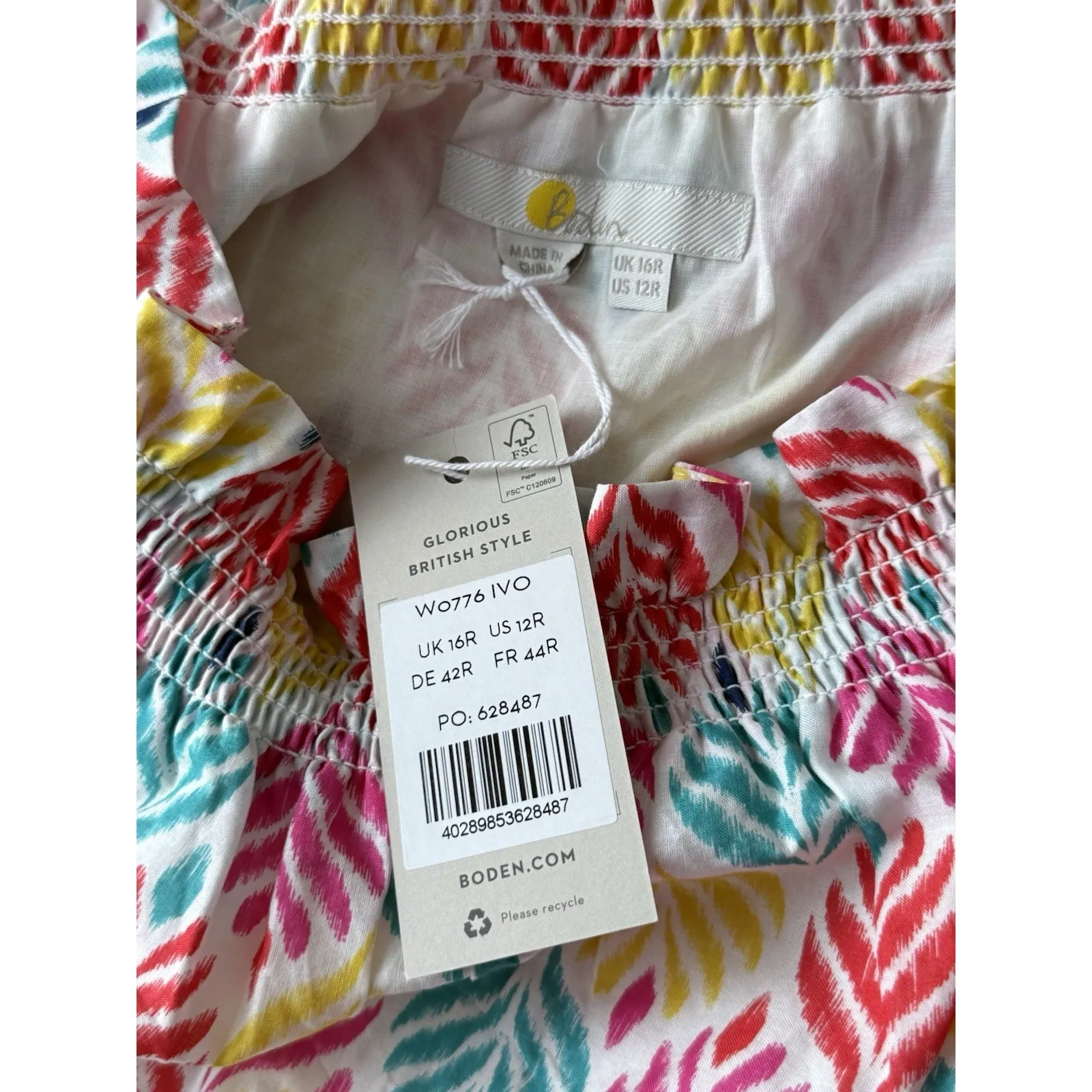 NWT Boden Rosalind Tiered Midi Dress Womens 12 US Off Shoulder Multicolor Print White - Image 4