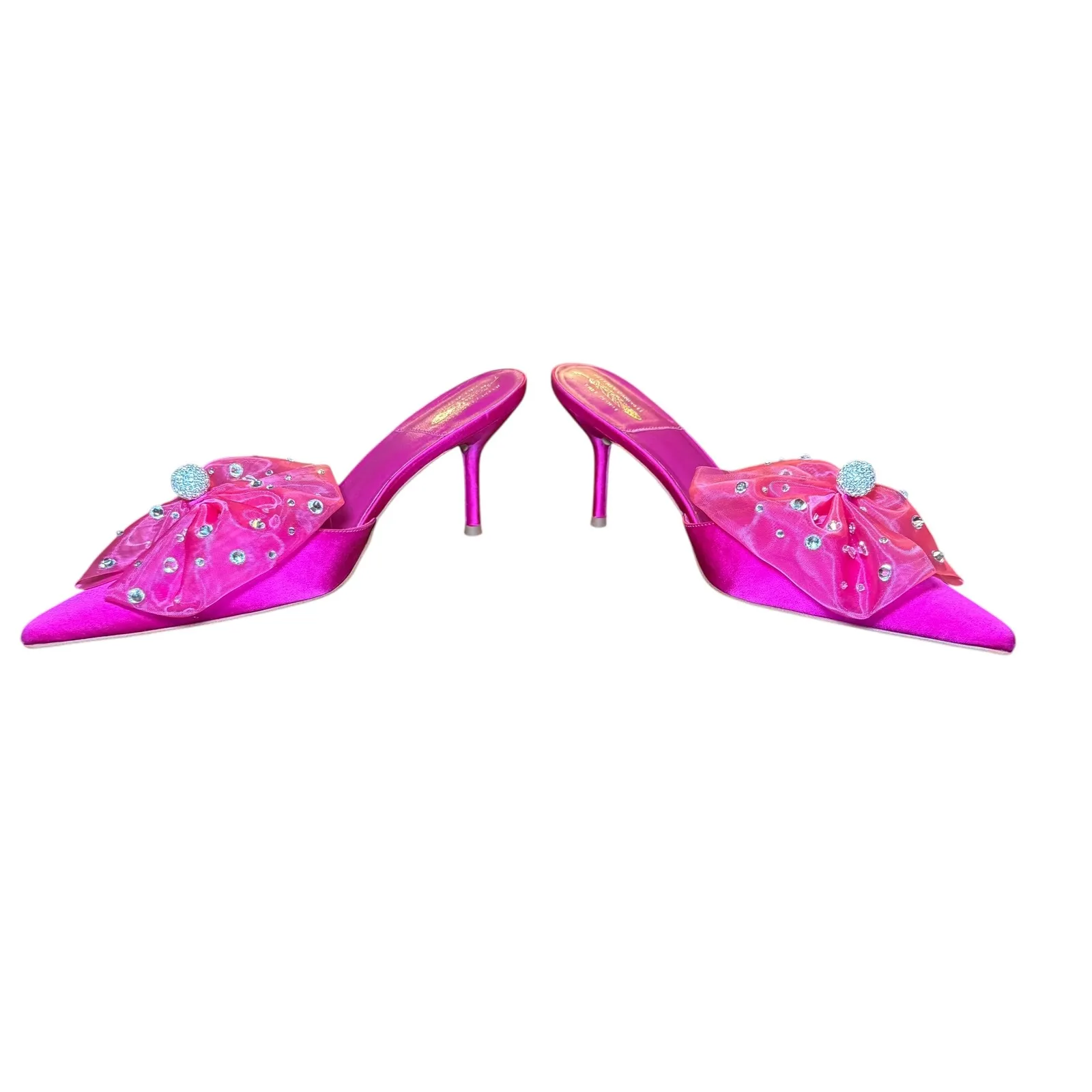 Jeffrey Campbell Free People Hot Pink Satin Bow Rhinestone Party Crasher Heel 11 - Image 4