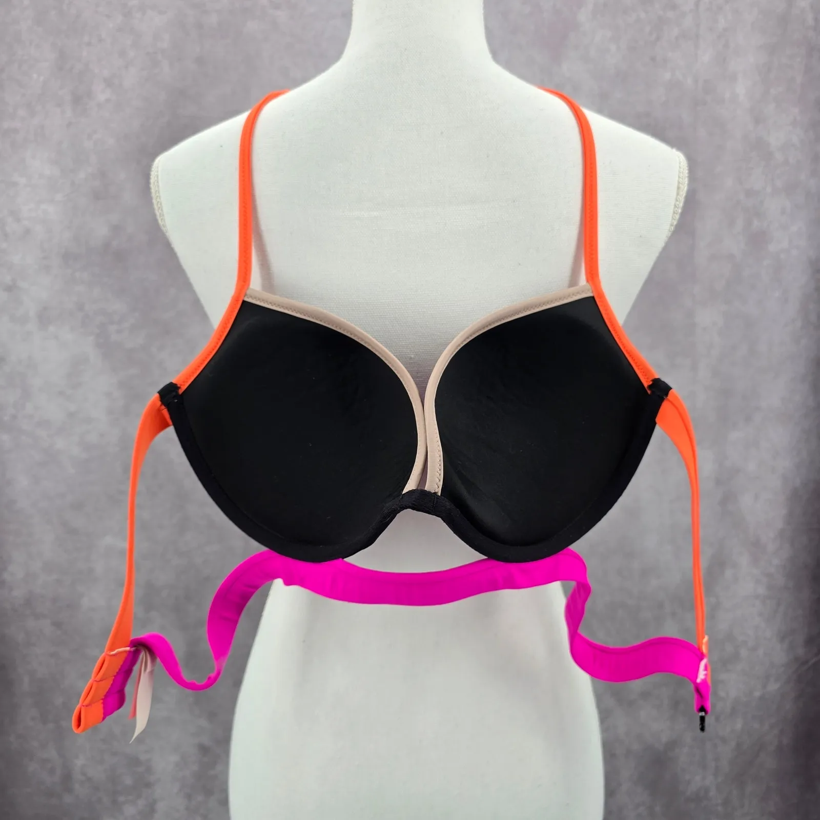 Victoria's‎ Secret Black Pink Padded Bikini Top Halter Cutout Swimwear 34D - Image 5