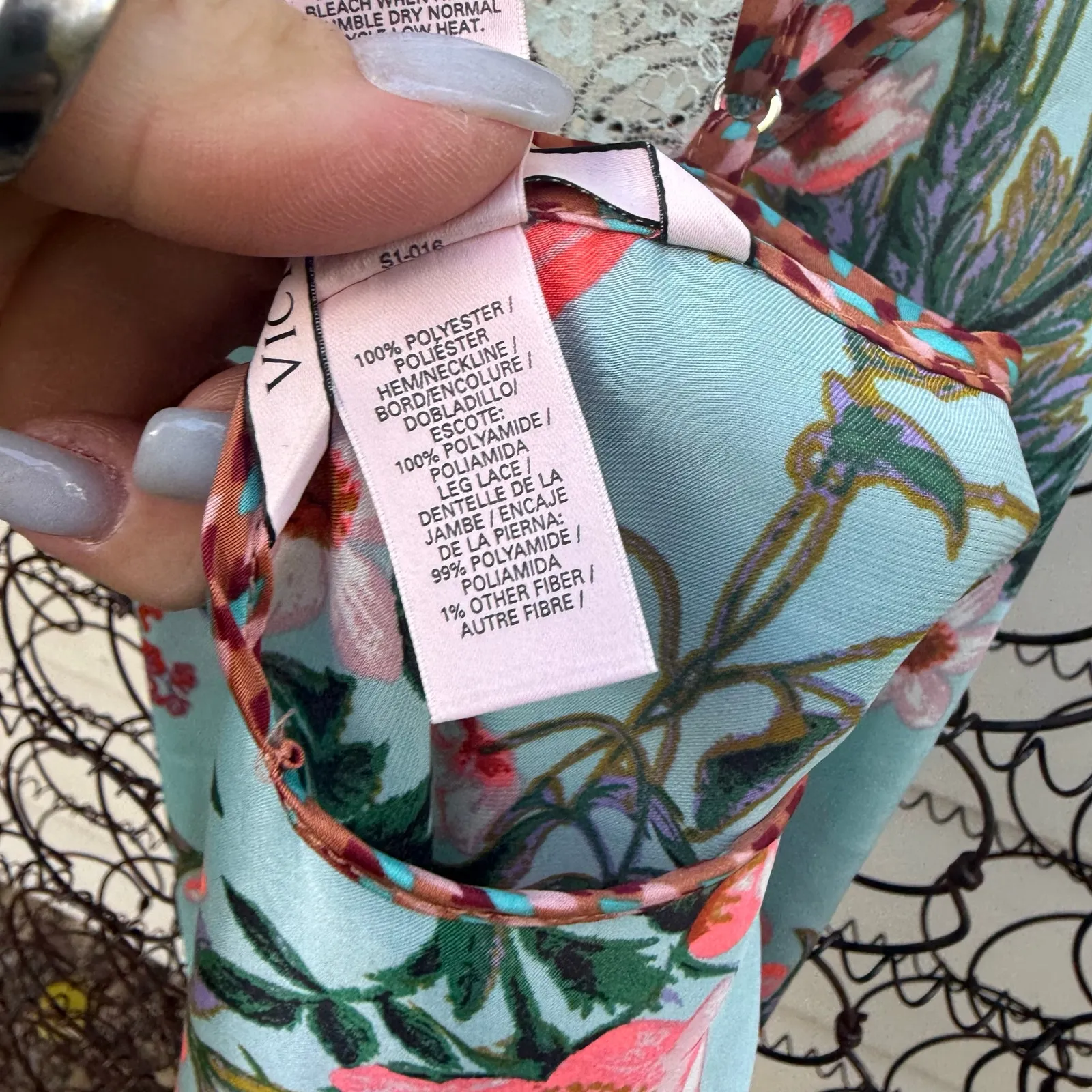 Victoria's Secret Dream Angels Chantilly Lace Aqua Blue Floral Slip Dress MEDIUM - Image 8