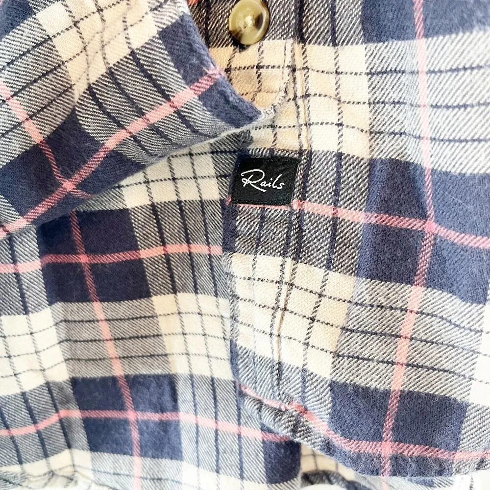 Rails Angelica Long Sleeve Plaid Flannel Button Up Shirt Almond Pink Navy Small - Image 10