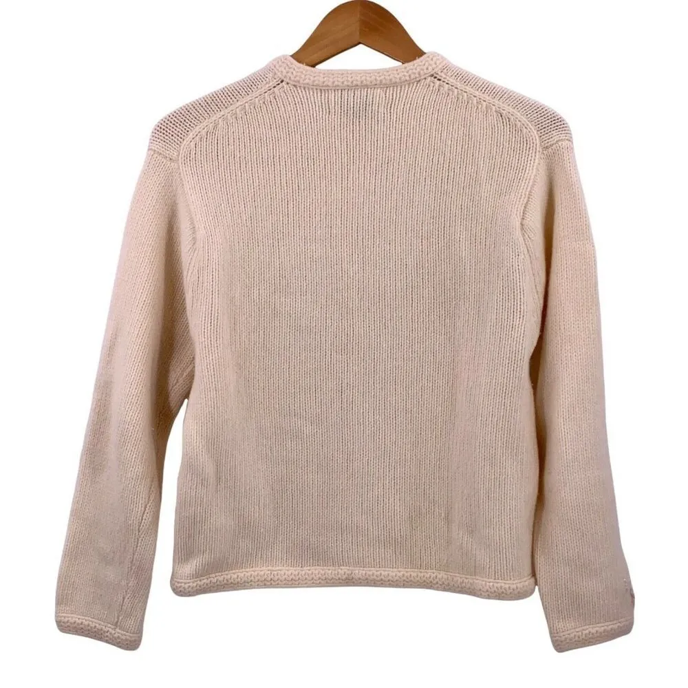 Vintage Harilela's Ivory Angora Blend Pearl Button Beaded Cardigan Size 40 Size L - Image 8