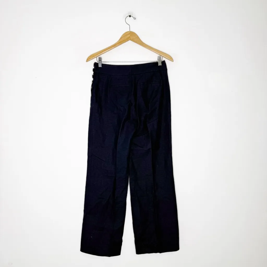 Talbots Greenwich Pants Wide Leg Navy Blue Linen Size 2 Petite - Image 4