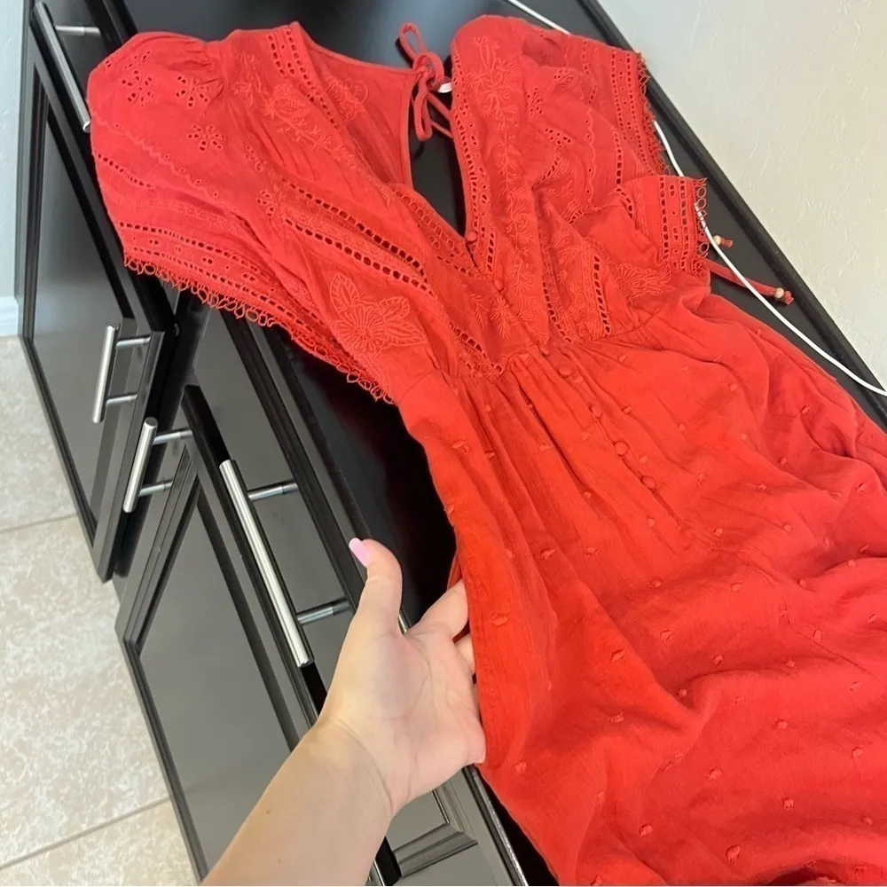 Free People Half Moon Bay Playsuit, burned orange, Cotton, swiss dot, eyelet, M - Image 5