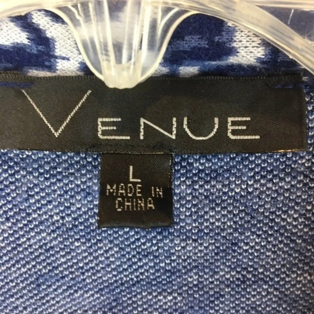 Venue Blue Two Tone Animal Print Open Cardigan Sweater L Size L - Image 8