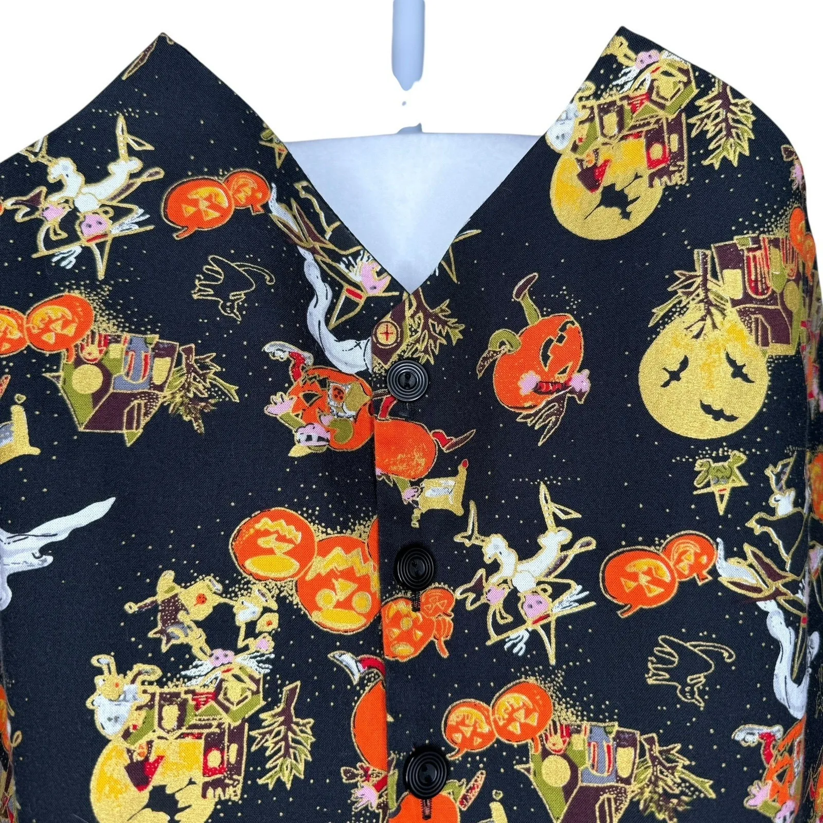 Vintage 90s Basic Editions Halloween Sleeveless Vest XL Pumpkin Witch Frogs Bats Size M - Image 4