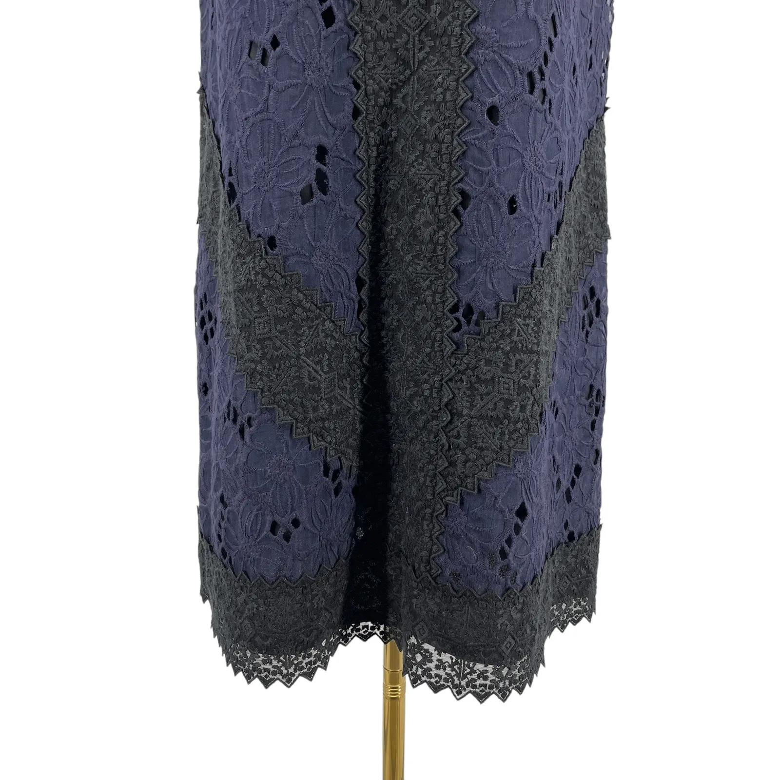 Rebecca Taylor Women's High Neck Ruffle Lace Dress Size 6 Navy Ivory OOAK - Image 12